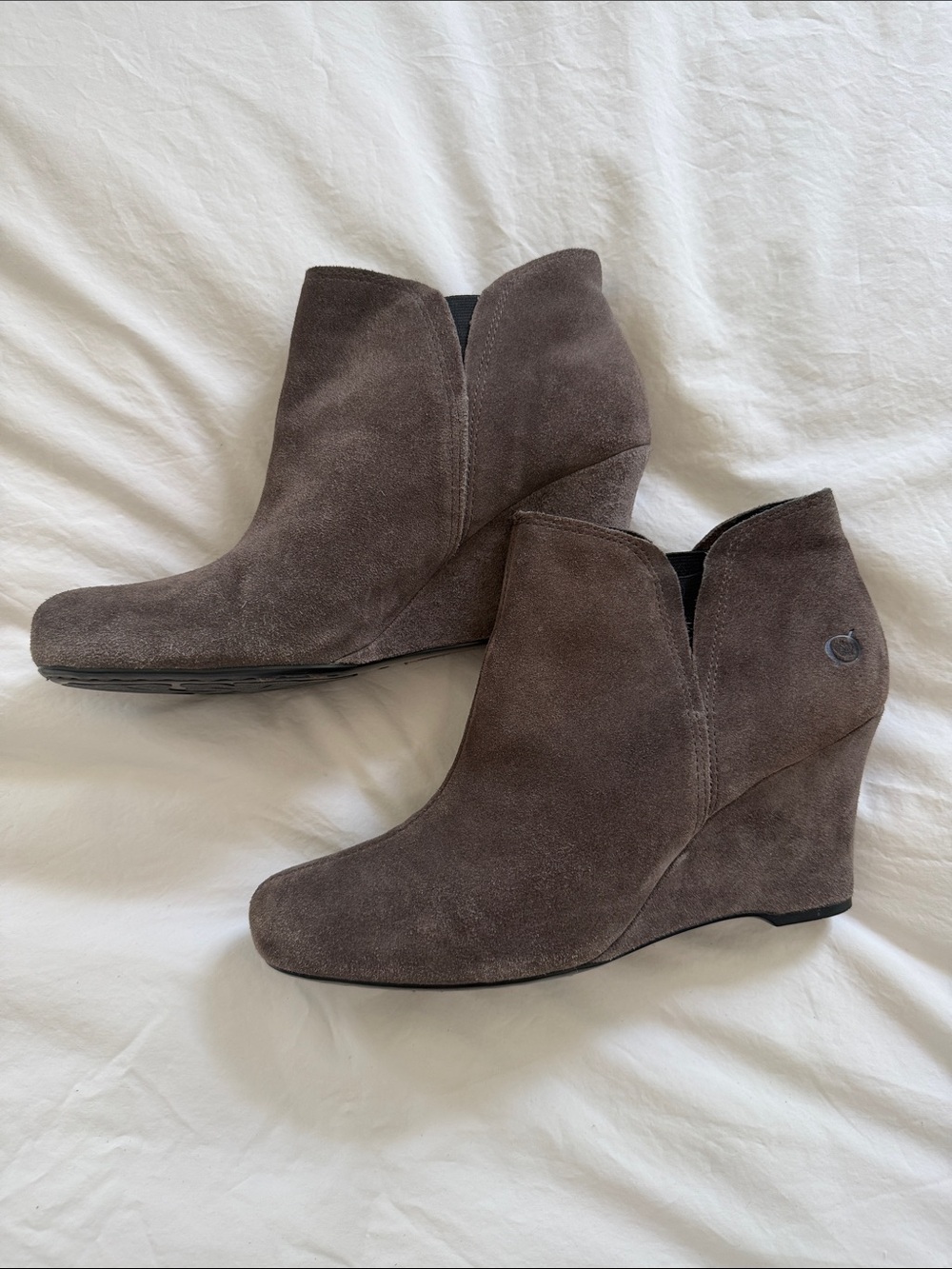 Born Taupe Suede Wedge Ankle Booties